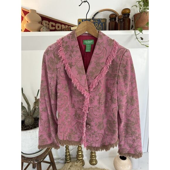 Y2K Casual Pink Fringe Blazer Jacket Size 6 - Picture 2 of 4